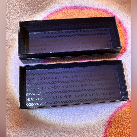 Prada empty box. Black exterior. Silver Prada logo front of box. - Picture 3 of 3